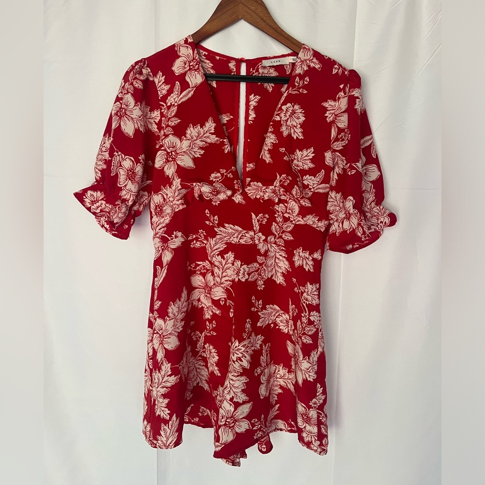 Red and White Tropical Romper